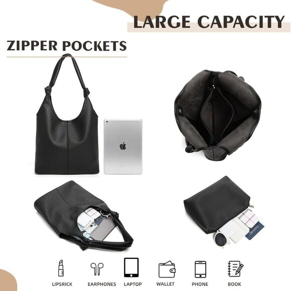 Vegan Leather Hobo Purse Set Slouchy Shoulder Bag Clutch Small Purse for Women - Picture 4 of 6